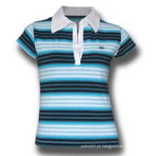 Senhoras Cap Sleeves Striped Bordados Polo